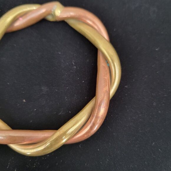 Vintage Handmade Gold Toned Brass and Copper Twisted Metal Bangle Bracelet - Picture 5 of 7